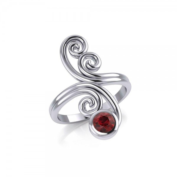 Modern Abstract Silver Ring with Round Gemstone