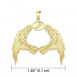 Guardian Angel Wings Solid Gold Pendant with Sagittarius Zodiac Sign