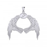 Guardian Angel Wings Silver Pendant with Sagittarius Zodiac Sign