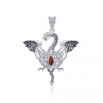 Flying Dragon with Celtic Knot Silver Pendant