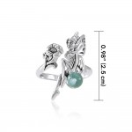 Fairy and Flower Silver Ring with Gemstone Ball