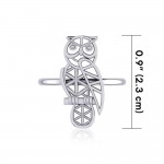 Silver Flower of Life Owl Ring
