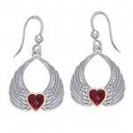 Gemstone Heart Angel Wings Boucles d’oreilles en argent et en or