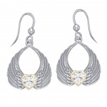 Gemstone Heart Angel Wings Silver and Gold Earrings