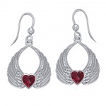 Gemstone Heart Angel Wings Silver Earrings