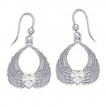 Gemstone Heart Angel Wings Silver Earrings