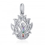 Yoga Lotus Position Sterling Silver Pendant with Chakra Gemstone