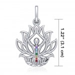 Yoga Lotus Position Sterling Silver Pendant with Chakra Gemstone