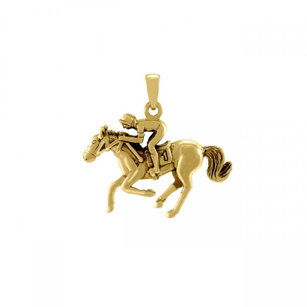 Horse racing Solid Gold Pendant