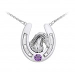 Friesian Horse in Horseshoe Silver Necklace