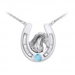 Friesian Horse in Horseshoe Silver Necklace