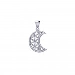 The Flower of Life in Crescent Moon Sterling Silver Pendant