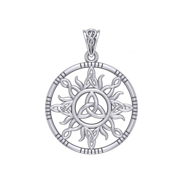 The Sun and Celtic Trinity Knot Silver Pendant
