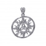The Sun and Celtic Trinity Knot Silver Pendant