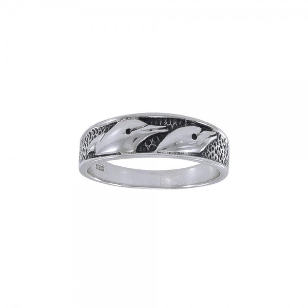 Dolphin Band Silver Ring