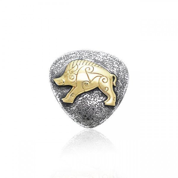 Celtic Boar Silver and Gold Accent