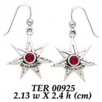 Sexy Witch Seven Pointed Star with Gemstone Silver Earrings