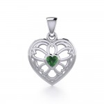 Flower in Heart Silver Pendant with Gemstone
