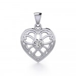 Flower in Heart Silver Pendant with Gemstone