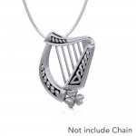 Hear the music of the Celtic Harp adorned with a Shamrock ~ Sterling Silver Pendant Jewelry