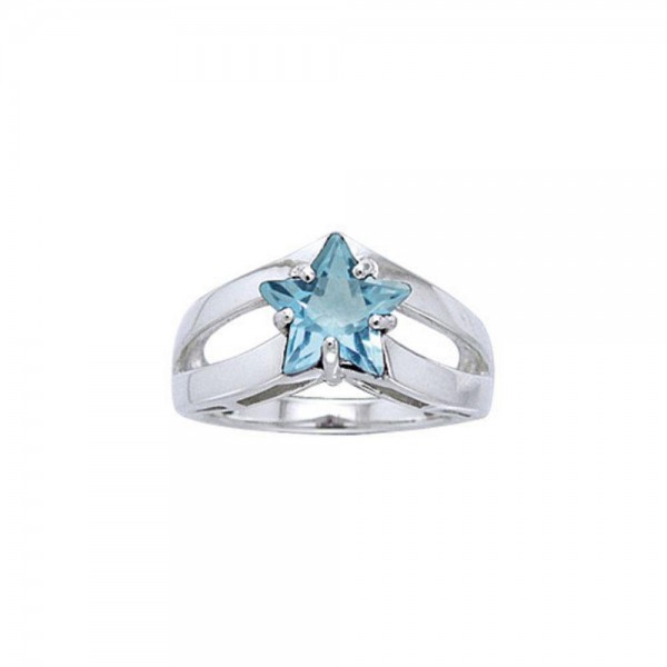 Designer Élégant Bleu Cube Zircone Star Ring