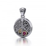 Peace Symbol Steampunk Sterling Silver and Gold Accent Pendant