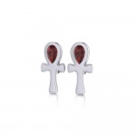 The cross of life ~ Sterling Silver Ankh Post Earrings with Gemstone