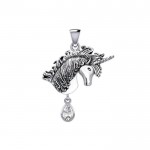 Unicorn Silver Pendant with Dangling Gemstone