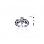 Dragonfly with Circles Silver Ring
