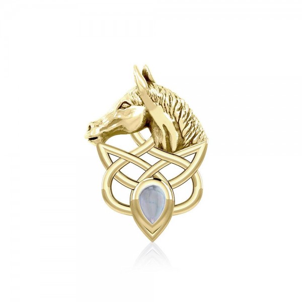 Solid Gold Horsehead Knotwork Pendant with Gemstone