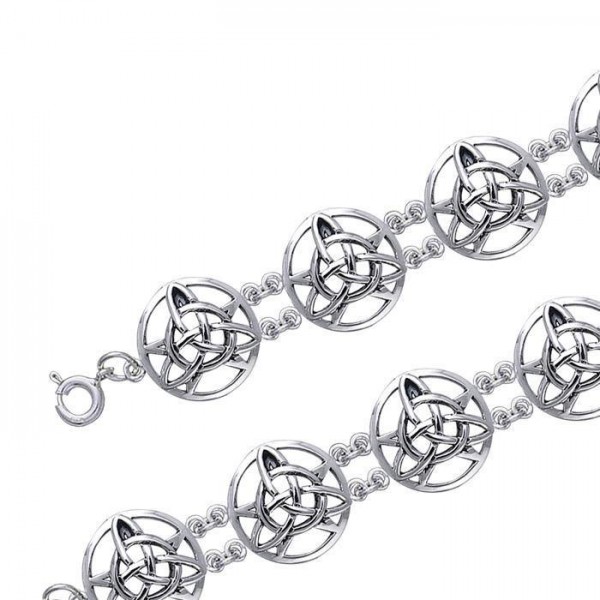 Deux symboles puissants en un ~ Celtic Knotwork Trinity Pentacle Sterling Silver Bracelet