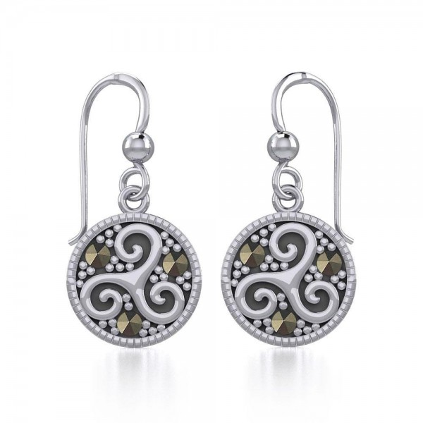Celtic Spiral Triskele Silver Earrings with marcasite