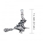 A mystical and playful ride ~ Sterling Silver Witch on Broomstick Pendant Jewelry