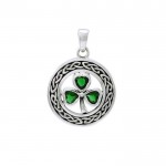 May happiness come through your door ~ Sterling Silver Jewelry Celtic Shamrock Pendant