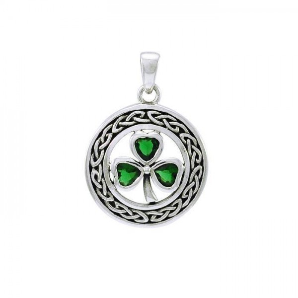 May happiness come through your door ~ Sterling Silver Jewelry Celtic Shamrock Pendant