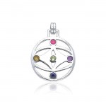 Contemporary Mandala Flower Of Life Silver Pendant with Mix Gemstone