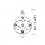 Contemporary Mandala Flower Of Life Silver Pendant with Mix Gemstone