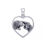 Wolf Kiss in Heart Silver Pendant