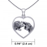 Wolf Kiss in Heart Silver Pendant