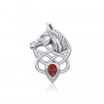 Silver Horsehead Knotwork Pendant with Gemstone