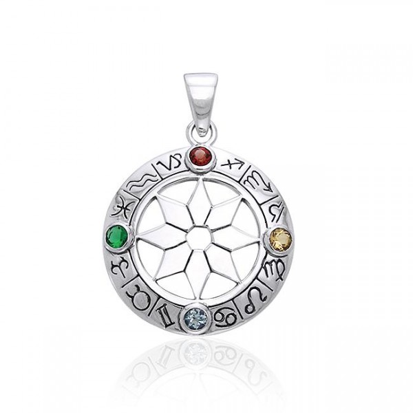 Zodiac Signs Silver Pendant with Mix Gems