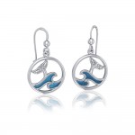 Sterling Silver Round Celtic Whale Tail Earrings with Enamel  Wave
