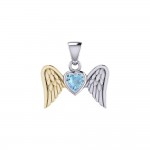 Gemstone Heart et Flying Angel Wings Pendentif argent et or