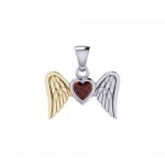 Gemstone Heart et Flying Angel Wings Pendentif argent et or