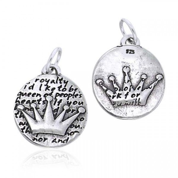 Empowering Word Crown Silver Disc Charm