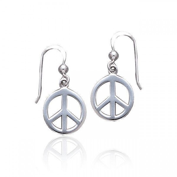 Peace Sign Silver Dangle Earrings