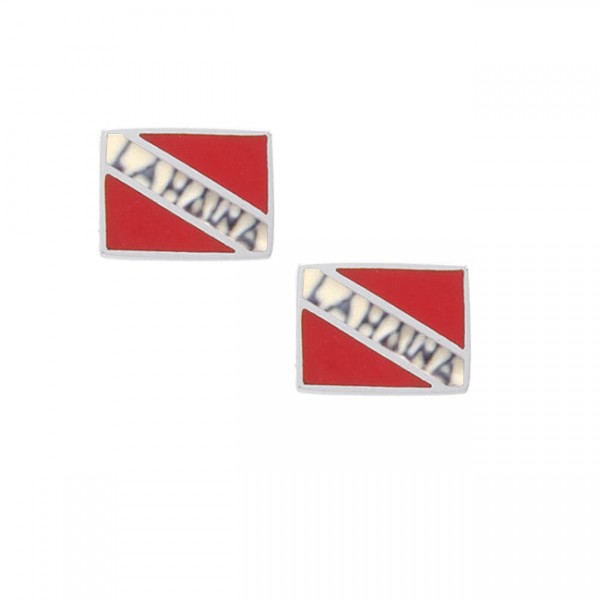 Lahaina Island Dive Flag and Dive Equipment Silver Post Earrings