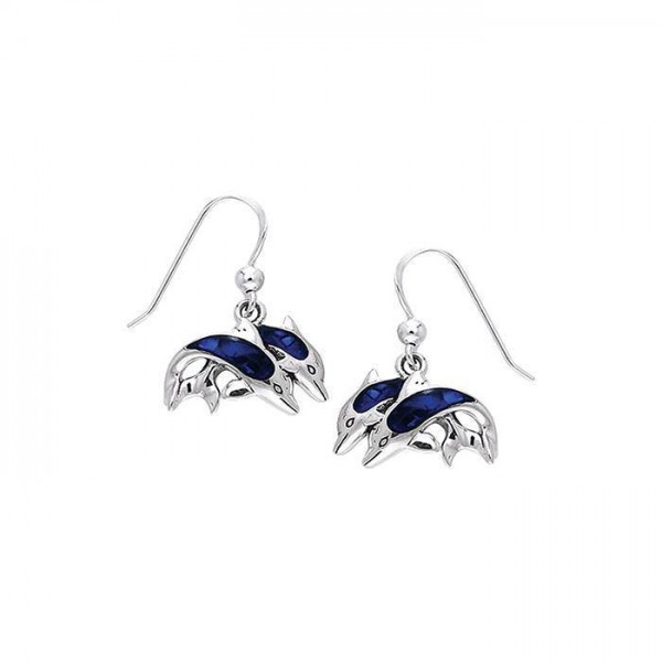 Silver and Paua Shell Twin Dolphin Earrings