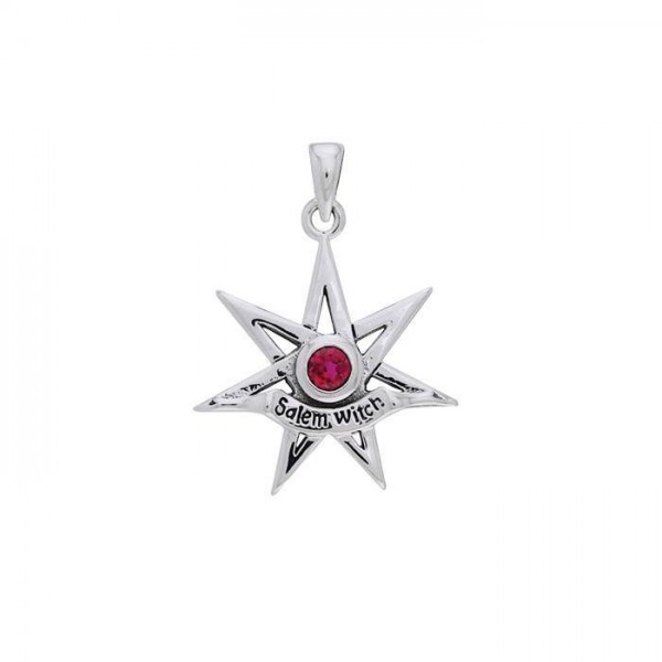 Salem Witch Seven Pointed Star with Gemstone Silver Pendant