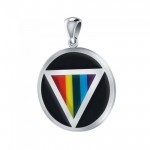 Rainbow Triangle in Circle Silver Pendant